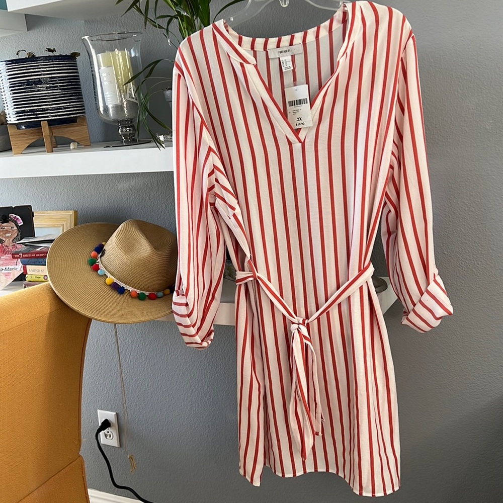 Striped t shirt dress with belt
